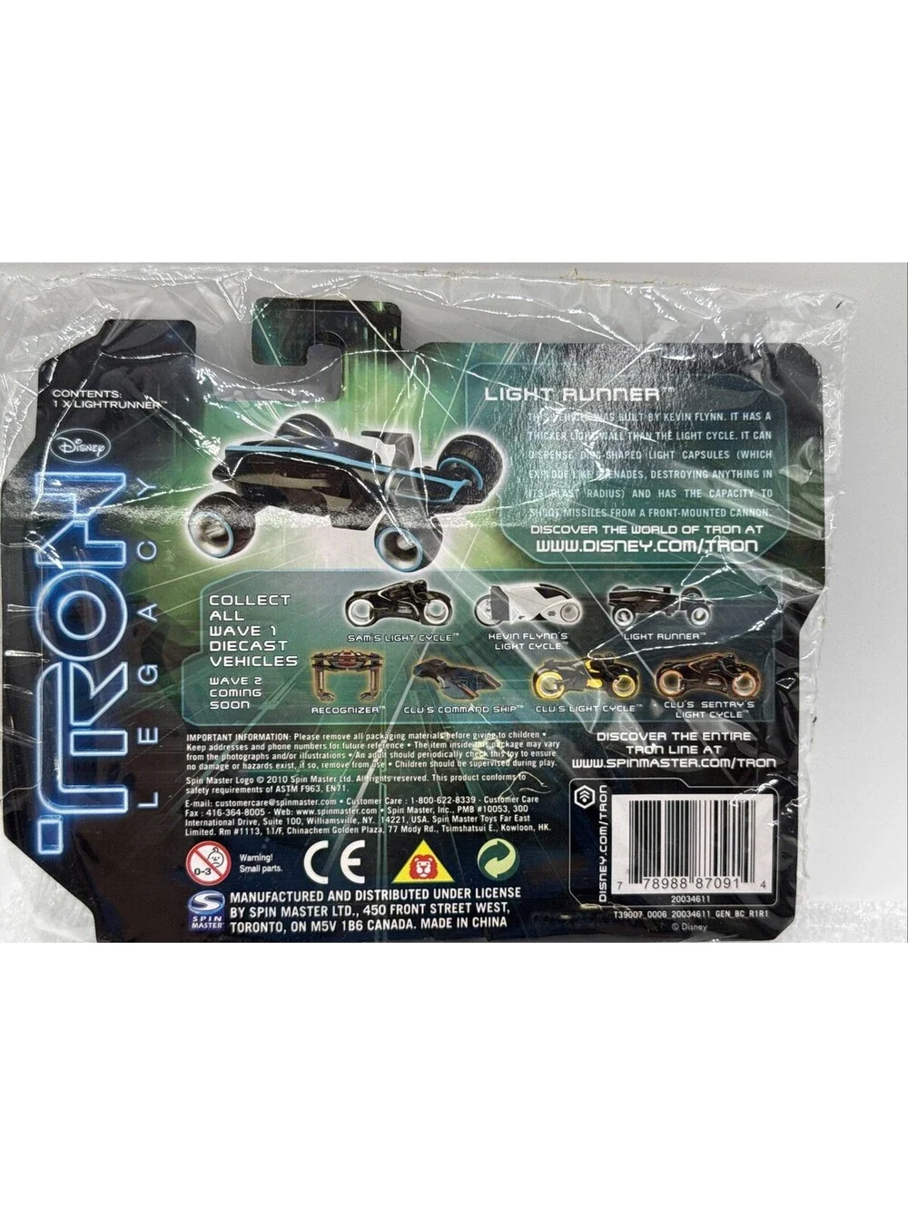 Spin Master Disney 2010 Tron Legacy Series 1 Light Runner Black Diecast Sealed